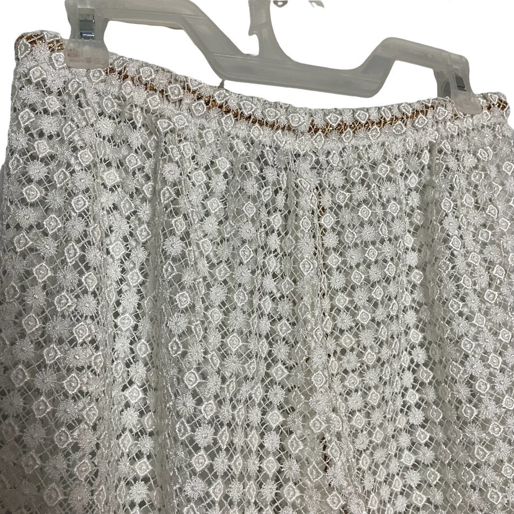 Cruise Style Cabana Beach White Lace Wide Leg w/Gold Waist Beach/ Swim Coverup - Picture 6 of 11